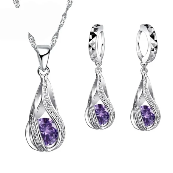 Sterling Silver Wedding Jewelry SetforWomen,SwirlingWaterDropp,Bridal,925STAMPED - Picture 6 of 7